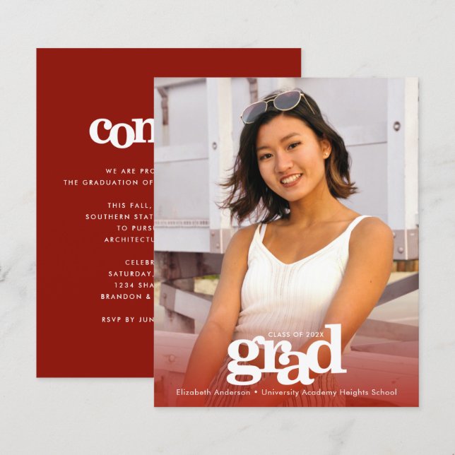 Roter Abschluss Foto fett und modern eingeladen (Vorne/Hinten)