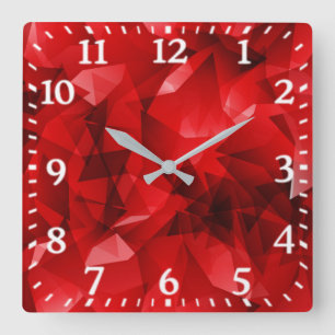 Roter abstrakter geometrischer Kristallhintergrund Quadratische Wanduhr