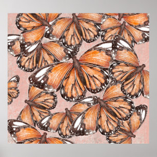 Roter Admiral Schmetterlinge Rosa Hintergrund Poster