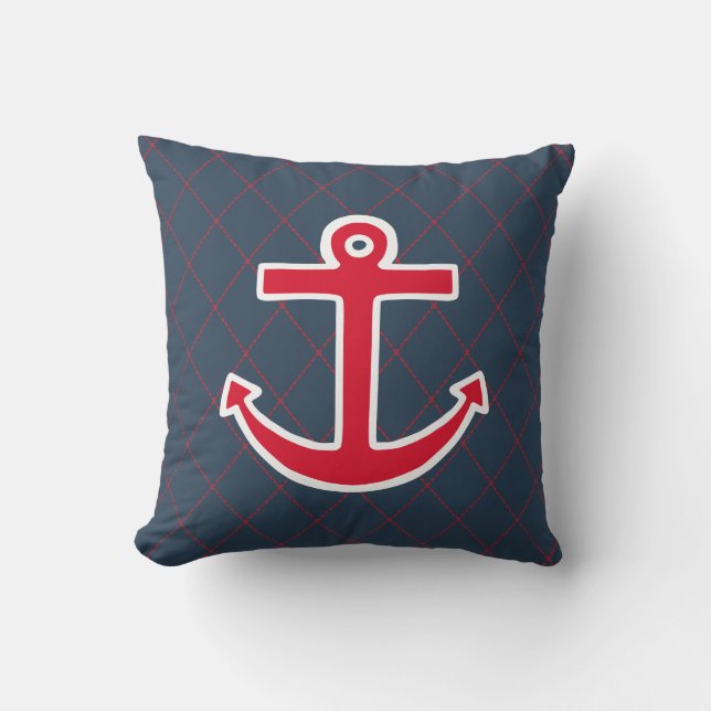 Roter Anchor Nautical Throw Kissen (Vorderseite)
