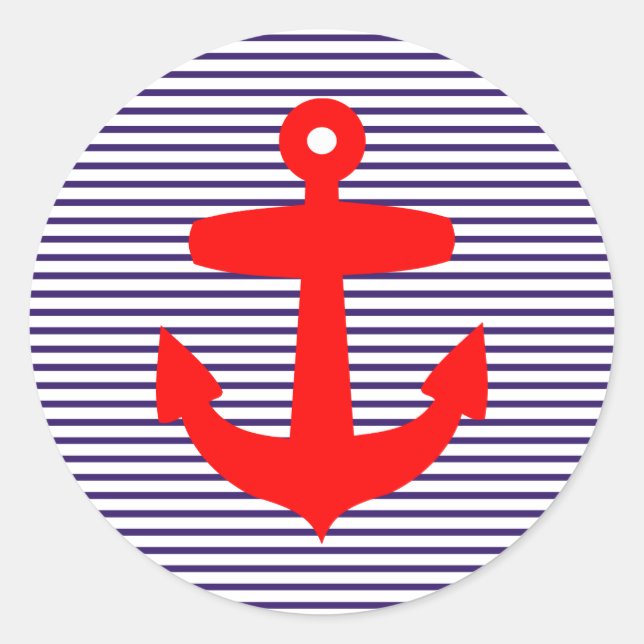 Roter Anker mit blauen Sailor Streifen Runder Aufkleber (Vorderseite)