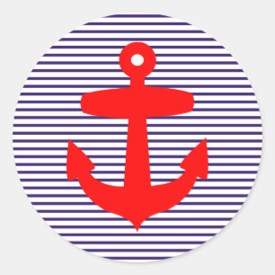 Roter Anker mit blauen Sailor Streifen Runder Aufkleber