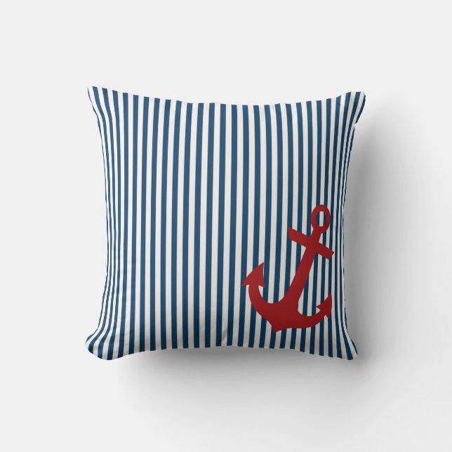 Roter Anker mit blauen Salior nautischstreifen Kissen (Vorderseite)