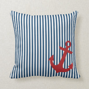 Roter Anker mit blauen Salior nautischstreifen Kissen