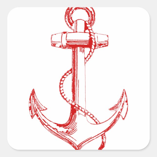 Roter Anker Quadratischer Aufkleber (Vorderseite)