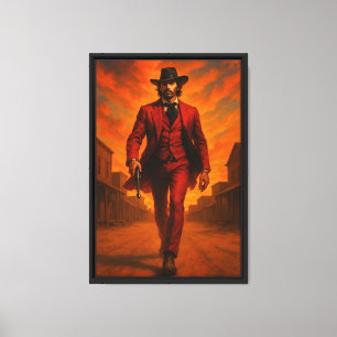 Roter Anzug Cowboy Western Leinwand Kunst Druck