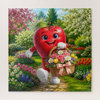 Roter Apfel im Blumengarten