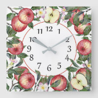 Roter Apple blüht grüne Blätter Wall Clock