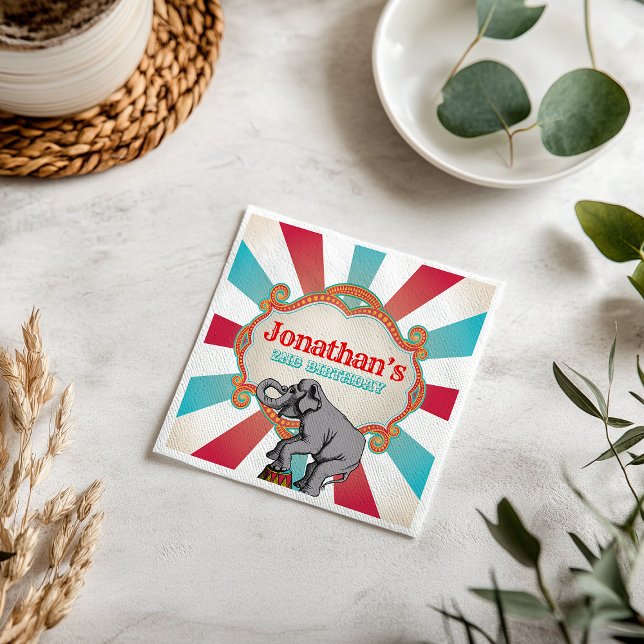 Roter Aquamariner Blauer Vintager Circus Geburtsta Serviette (Red Teal Blue Vintage Circus Birthday Napkins)