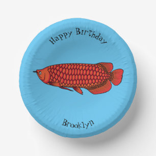 Roter Arowana-Fisch-Cartoon-Illustration Pappteller
