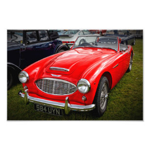 Roter Austin Healey 3000 klassischer Sportwagen Fotodruck