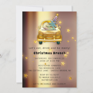 Roter Auto Weihnachtsbrunch Dinner Baum Goldene St Einladung