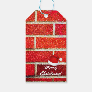 Roter Backstein & Glitter-Weihnachtsfeier Geschenkanhänger