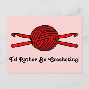 Roter Ball aus Garnen und Häkelhaken (roter Hinter Postkarte