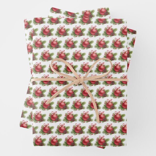 Roter Ball Ziermuster Weihnachten Geschenkpapier Set (Beispiel)