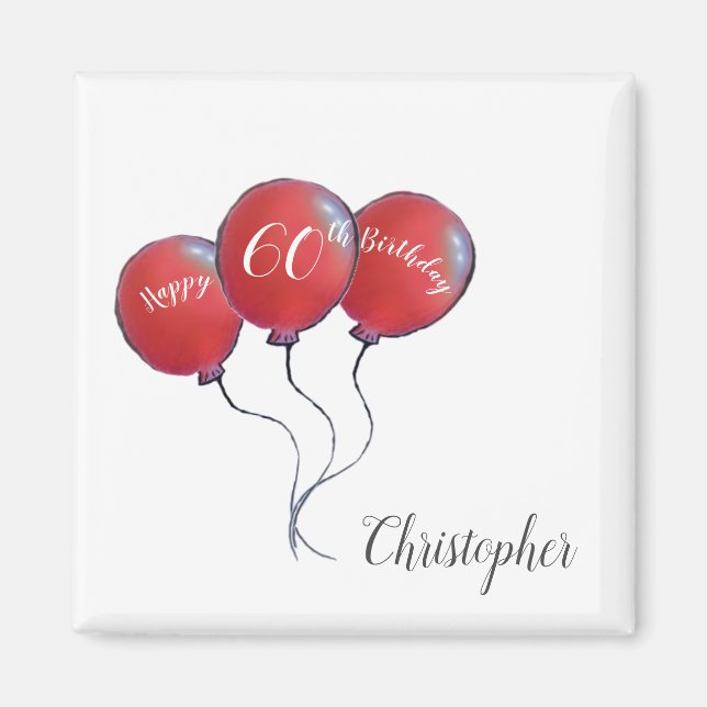Roter Ballonmagnet zum 60. Geburtstag Magnet (Vorne)
