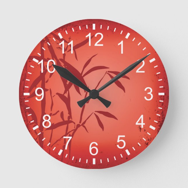 Roter BambusSchmutz runde (mittlere) Wanduhr (Vorderseite)