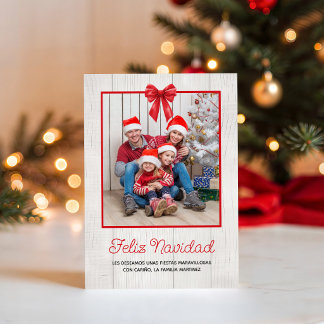 Roter Band Rustikales Weißes Holz Foto Frohe Weihn Feiertagskarte
