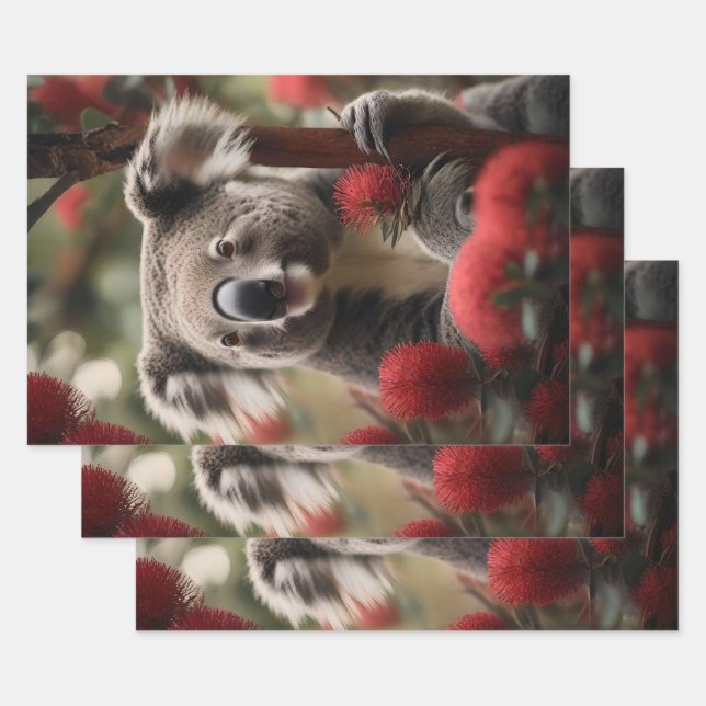 Roter Banksienbaum mit Koala-Bär, Geschenkpapier Set (Set)