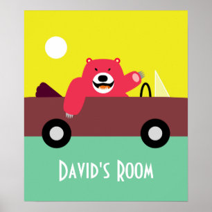 Roter Bär in Cabriolet Poster