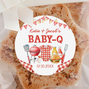 Roter Barbecue-Baby-Q-Baby-Shower-Aufkleber Runder Aufkleber