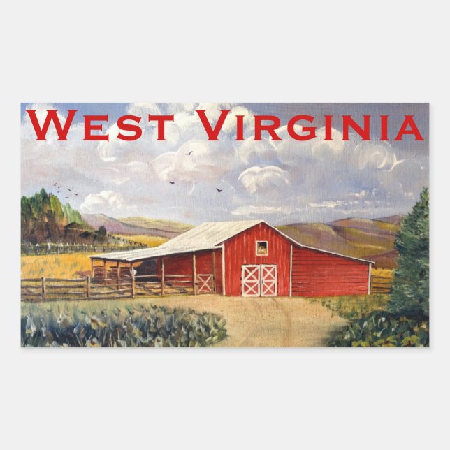 Roter Barn West Virginia Farm Kunst und Kultur Rechteckiger Aufkleber (Vorderseite)