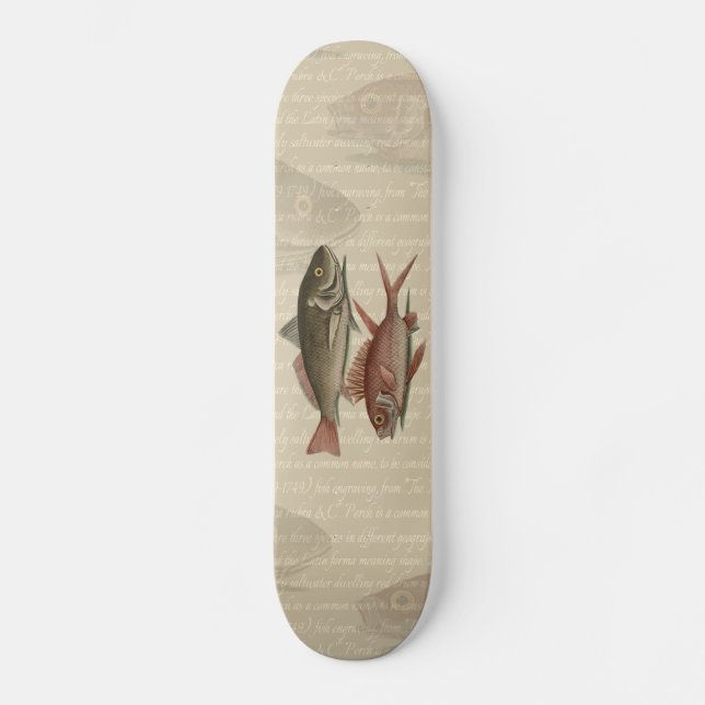Roter Barsch Fischermann Kunst Skateboard (Vorderseite)