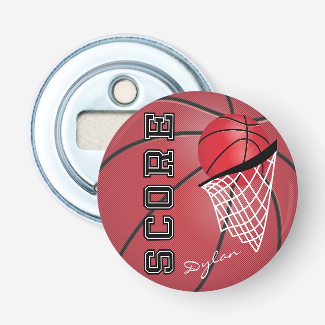 Roter Basketball und Netz Flaschenöffner (Vorderseite)