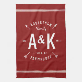 Roter Bauernhof Arrow Monogram | Editierbare Farbe Geschirrtuch
