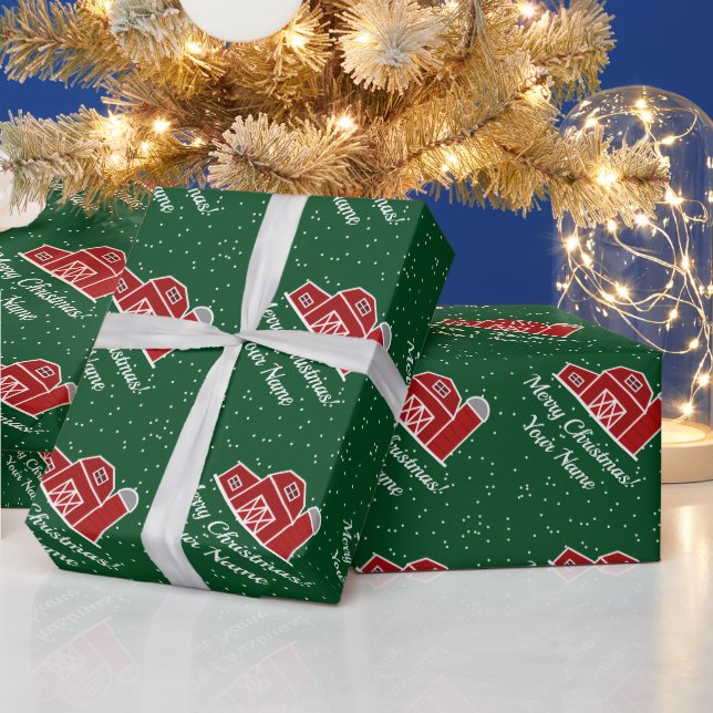 Roter Bauernhof im Schnee-Brauch Weihnachten Geschenkpapier (Feiertage)