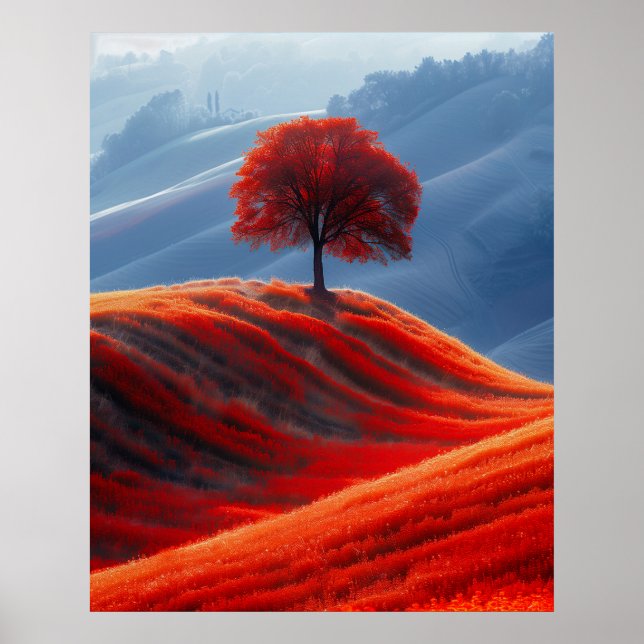 Roter Baum auf dem roten Feld Poster (Vorne)