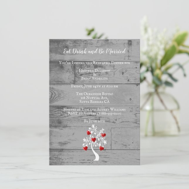 Roter Baum des Herzens Einladung zum Hochzeitsesse (Stehend Vorderseite)