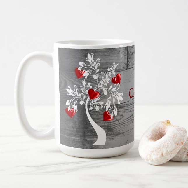 Roter Baum des Herzens Personalisierte Kaffee-Tass Kaffeetasse (Mit Donut)
