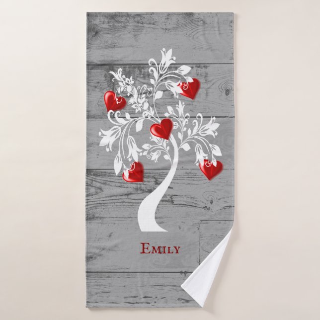 Roter Baum des Herzens Personalisiertes Badetuch S Badhandtuch Set (Badehandtuch)