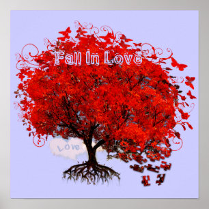 Roter Baum verliebt sich Wirbel Baum Poster