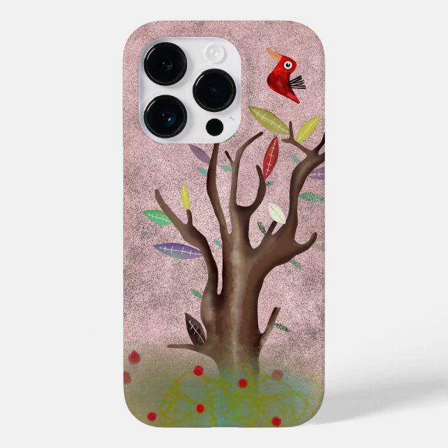 Roter Baumvogel, blassrosa gestrichen Case-Mate iPhone 14 Pro Hülle (Rückseite)
