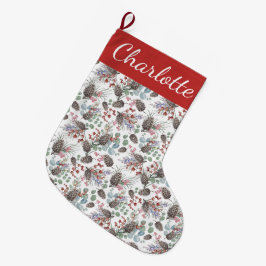 Roter Beeren-Wasserfarben-Monogramm-Name Großer Weihnachtsstrumpf