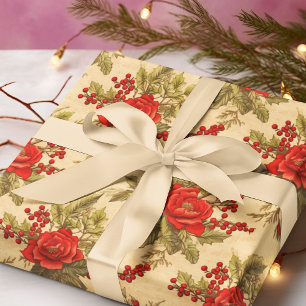Roter Beeren-Weihnachts-Vintage-Muster Geschenkpapier
