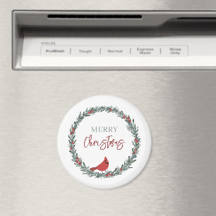Roter Beerenkranz und roter Kardinal Weihnachten Magnet