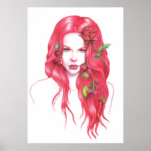 Roter behaarter Frauenporträt Plakatdruck Poster