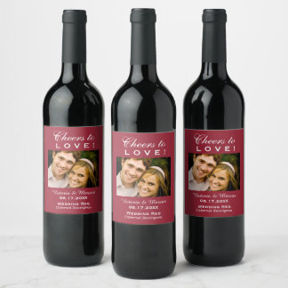 Roter Beifall für Liebe Hochzeit Foto Flasche Gefa Weinetikett
