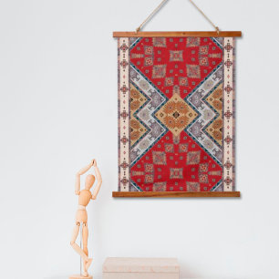 Roter Beiger Türkischer Kilim-Teppich Orientaler W Wandteppich Mit Holzrahmen