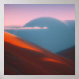 Roter Berg im Wolkenplakat Poster