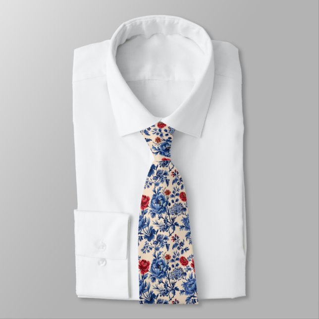Roter Blauer Film Chinoiserie Wasserfarben Krawatte (Gebunden)