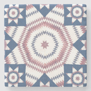Roter blauer Stern Vintage-Quilt-Muster Kunst-Unte Steinuntersetzer
