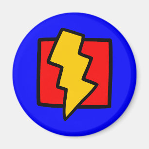 Roter blauer und gelber Blitz-Bolzen Magnet