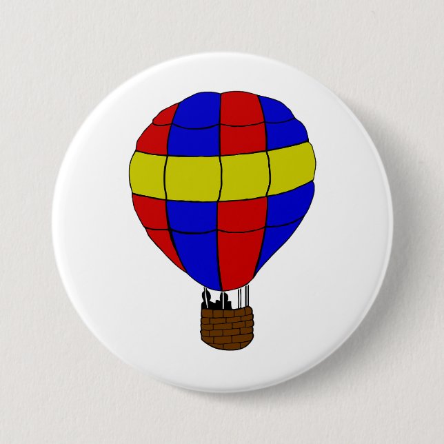 Roter blauer und gelber Heißluftballon Button (Vorderseite)