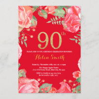 Roter Blumen90. Geburtstags-GoldGlitzer und -ROT