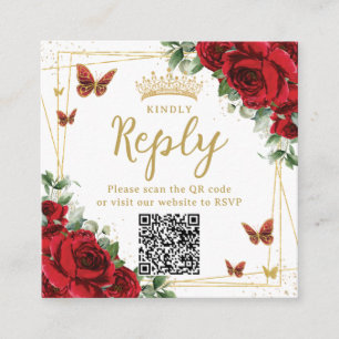 Roter Blumen Schmetterlinge Quinceanera RSVP QR Co Begleitkarte