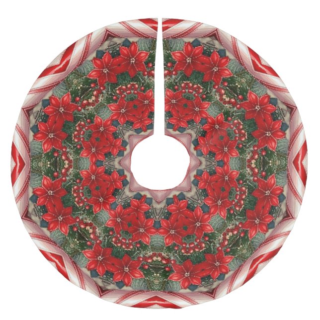 Roter Blumen-Weihnachtsbaum-Unterleger Polyester Weihnachtsbaumdecke (Vorderseite)